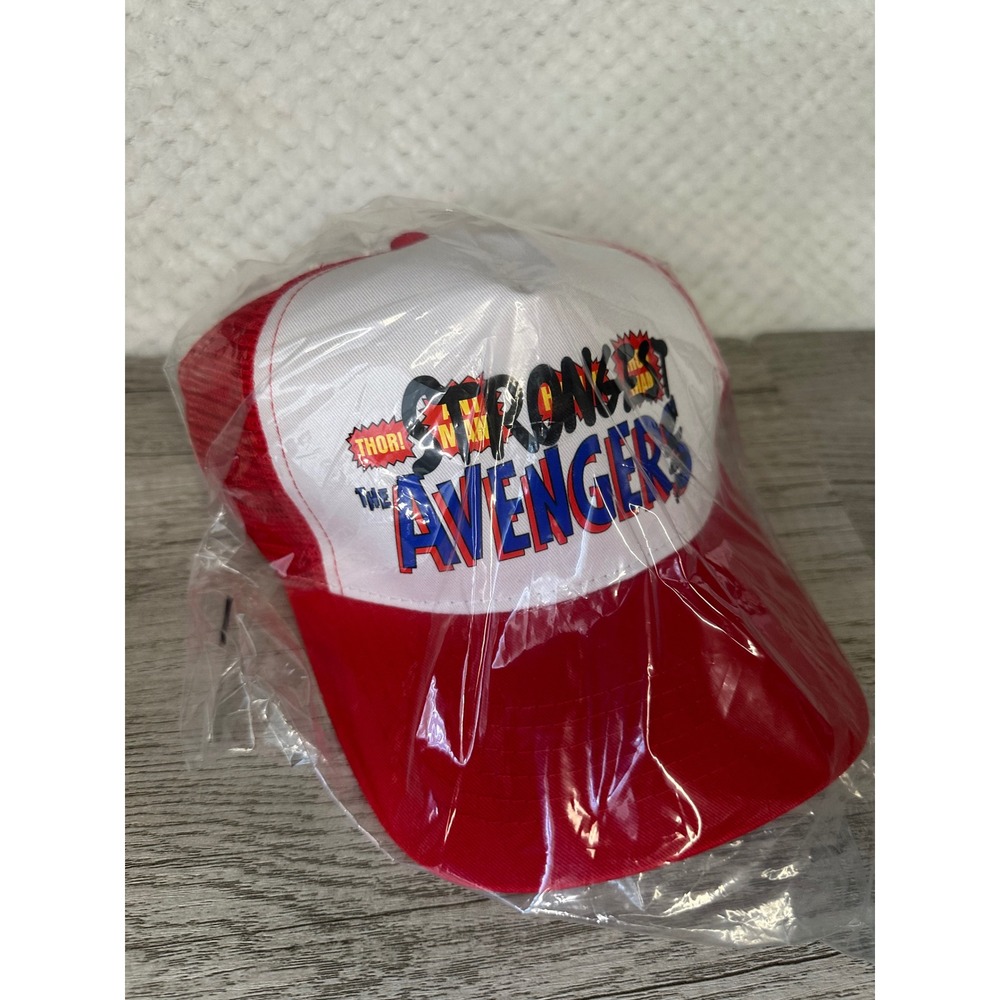 Marvel Strongest Avengers Trucker Hat Red White Thor Iron Man Mesh Snapback Cap